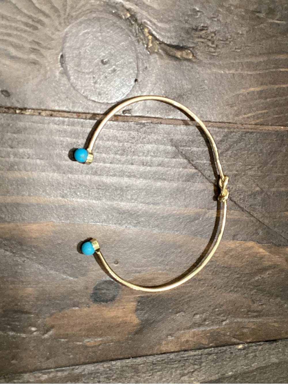 Gold Open Cuff Bracelet with Turquoise Bead Accents